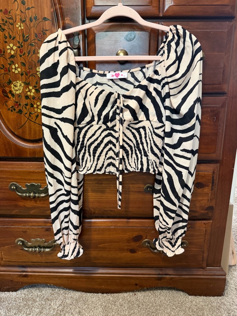 Buddy Love Zebra Print Smocked Peasant Top - Black & Cream